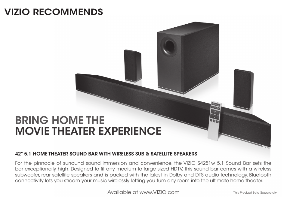 Bring home the movie theater experience, Vizio recommends | Vizio E550i-B2 - Quickstart Guide User Manual | Page 16 / 20