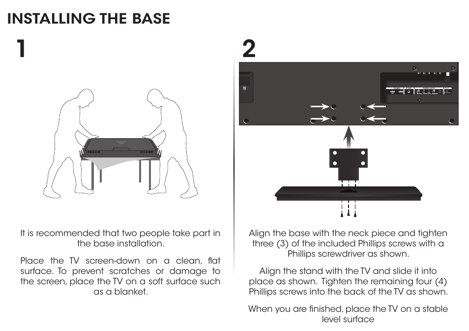 Installing the base | Vizio E550i-B2 - Quickstart Guide User Manual | Page 5 / 20