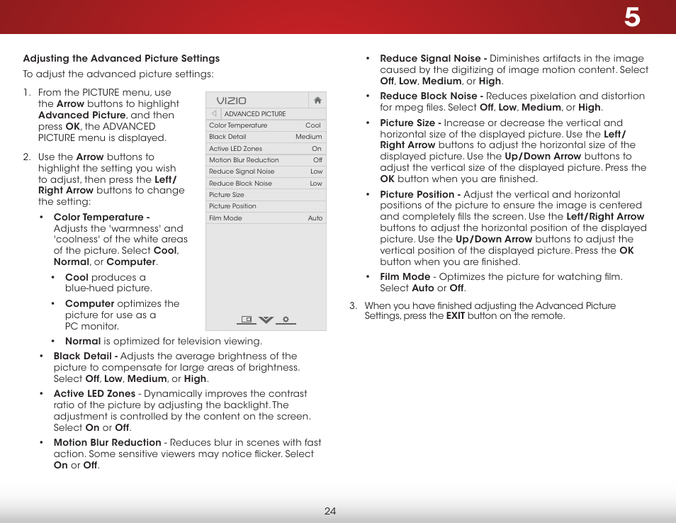 Adjusting the advanced picture settings | Vizio E550i-B2 - User Manual User Manual | Page 30 / 75
