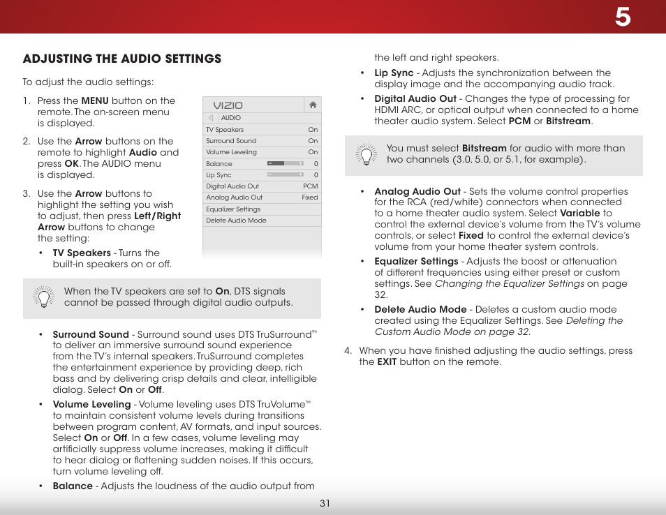 Adjusting the audio settings | Vizio E550i-B2 - User Manual User Manual | Page 37 / 75