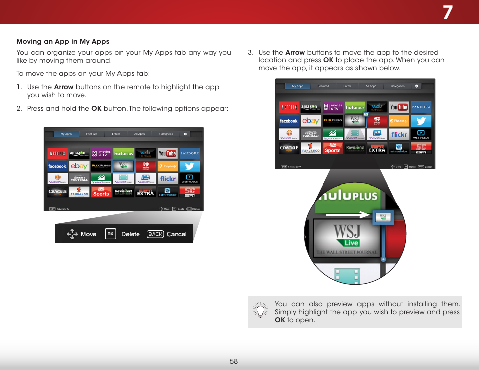 Moving an app in my apps | Vizio E550i-B2 - User Manual User Manual | Page 64 / 75