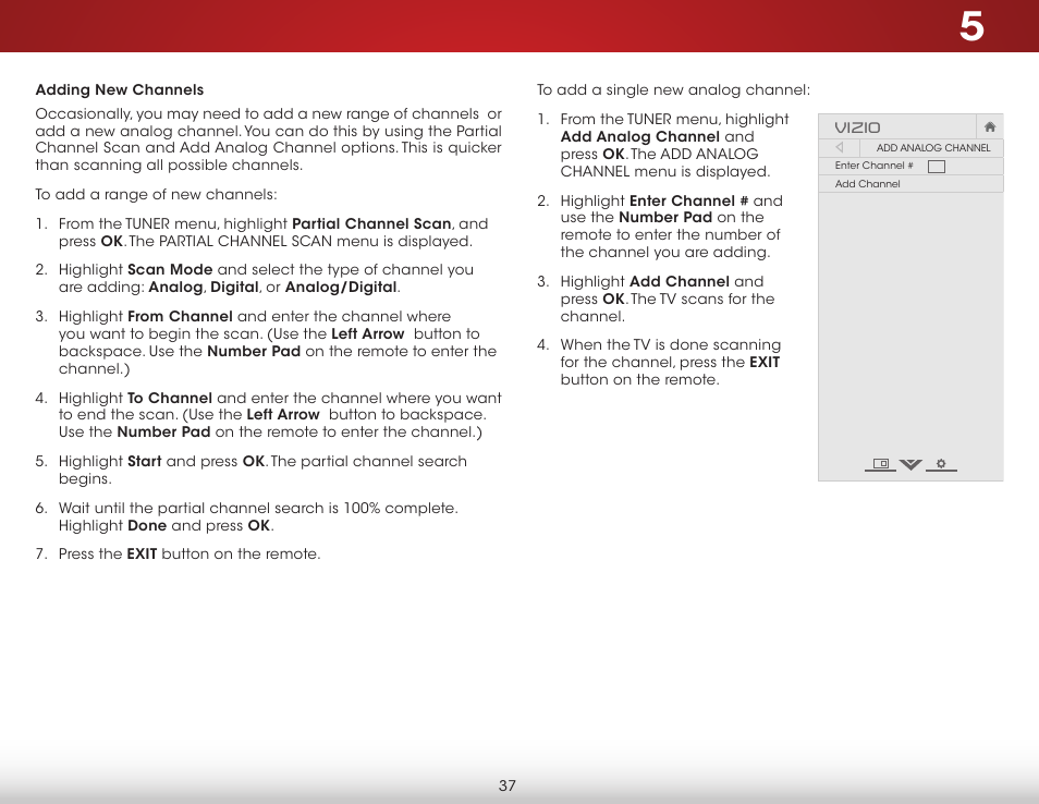 Adding new channels | Vizio E500i-B1 - User Manual User Manual | Page 43 / 75