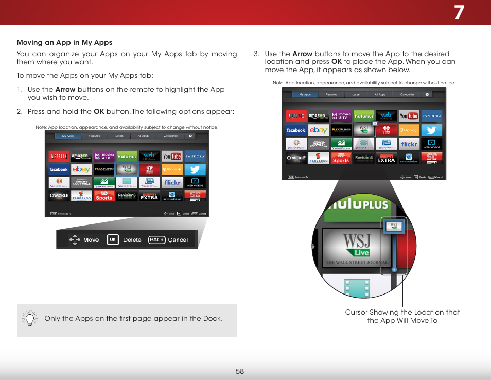 Moving an app in my apps | Vizio E500i-B1 - User Manual User Manual | Page 64 / 75