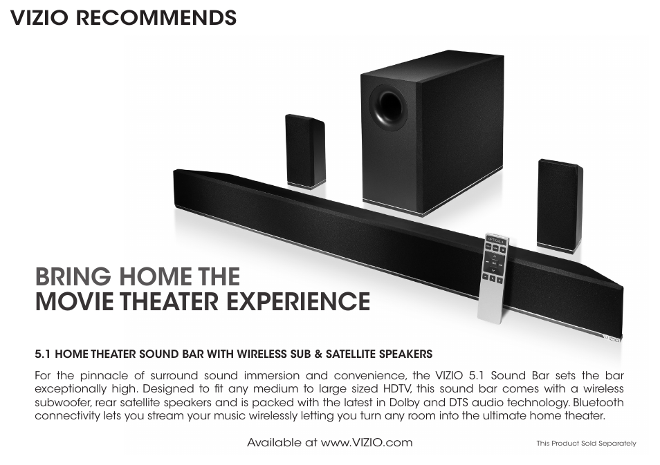 Bring home the movie theater experience, Vizio recommends | Vizio E500i-B1 - Quickstart Guide User Manual | Page 18 / 24