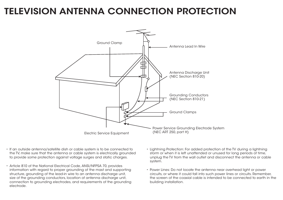 Television antenna connection protection | Vizio E500i-B1 - Quickstart Guide User Manual | Page 3 / 24