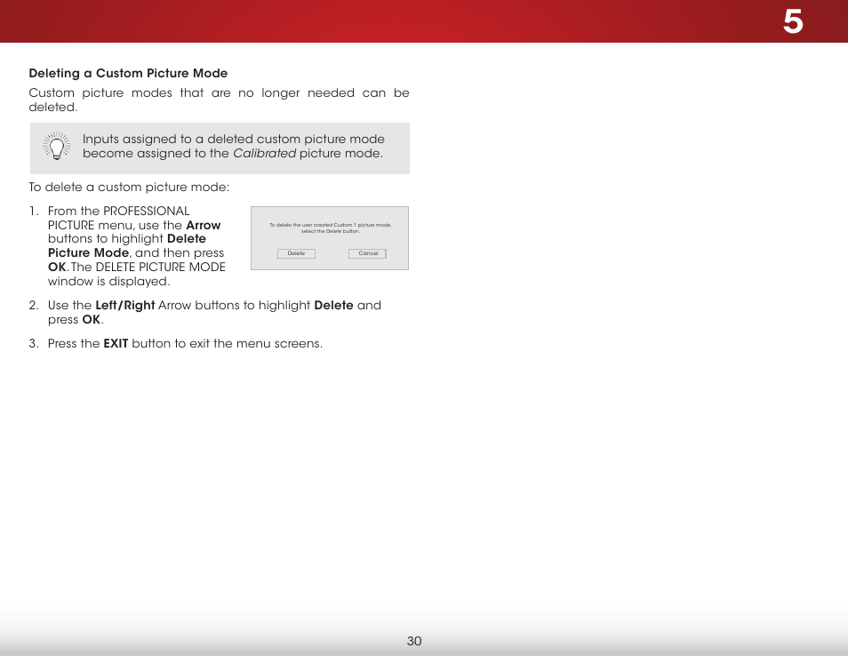 Deleting a custom picture mode | Vizio E600i-B3 - User Manual User Manual | Page 36 / 75