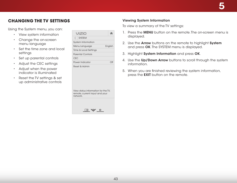 Changing the tv settings, Viewing system information | Vizio E600i-B3 - User Manual User Manual | Page 49 / 75