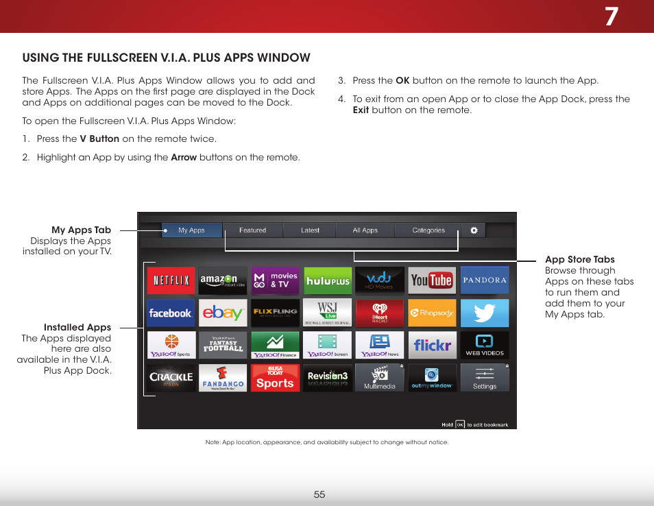 Using the fullscreen v.i.a. plus apps window | Vizio E600i-B3 - User Manual User Manual | Page 61 / 75