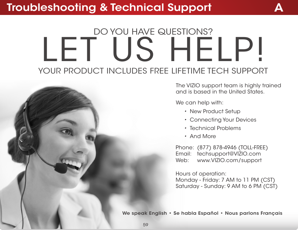 Troubleshooting & technical support, Let us help, Do you have questions | Vizio E600i-B3 - User Manual User Manual | Page 65 / 75