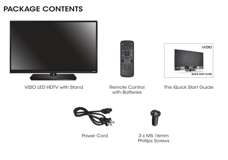 Package contents | Vizio E700i-B3 - Quickstart Guide User Manual | Page 5 / 24