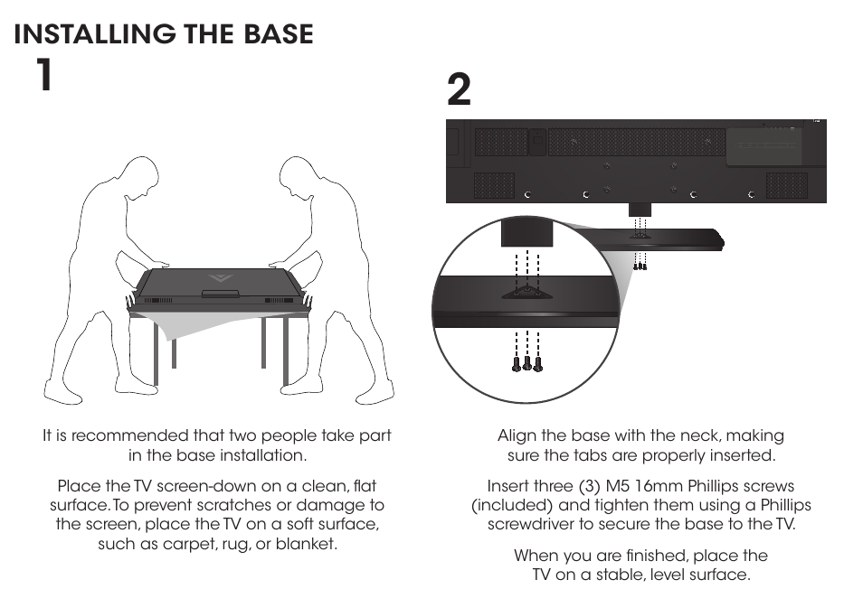 Installing the base | Vizio E700i-B3 - Quickstart Guide User Manual | Page 7 / 24