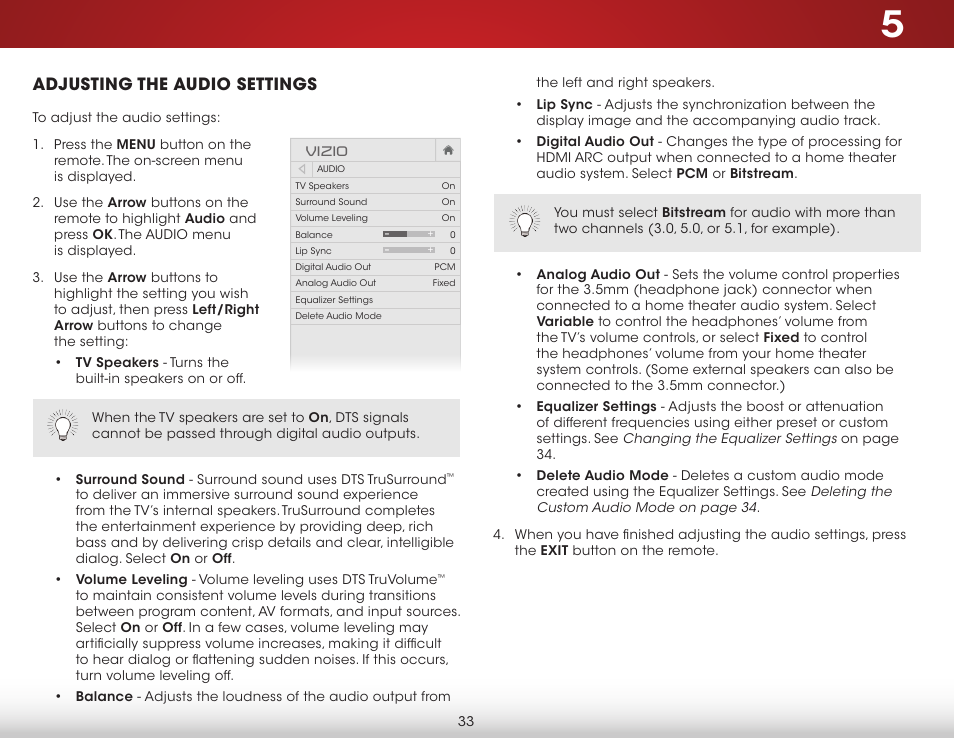 Adjusting the audio settings | Vizio E241i-B1 - User Manual User Manual | Page 39 / 77