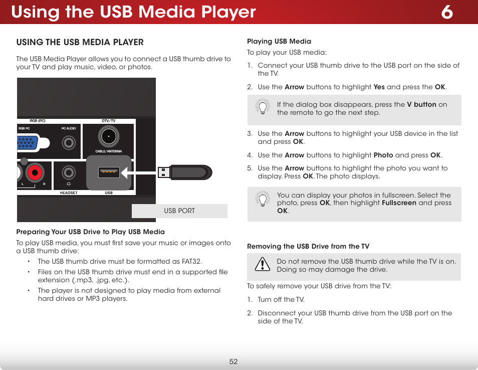 Using the usb media player | Vizio E241i-B1 - User Manual User Manual | Page 58 / 77