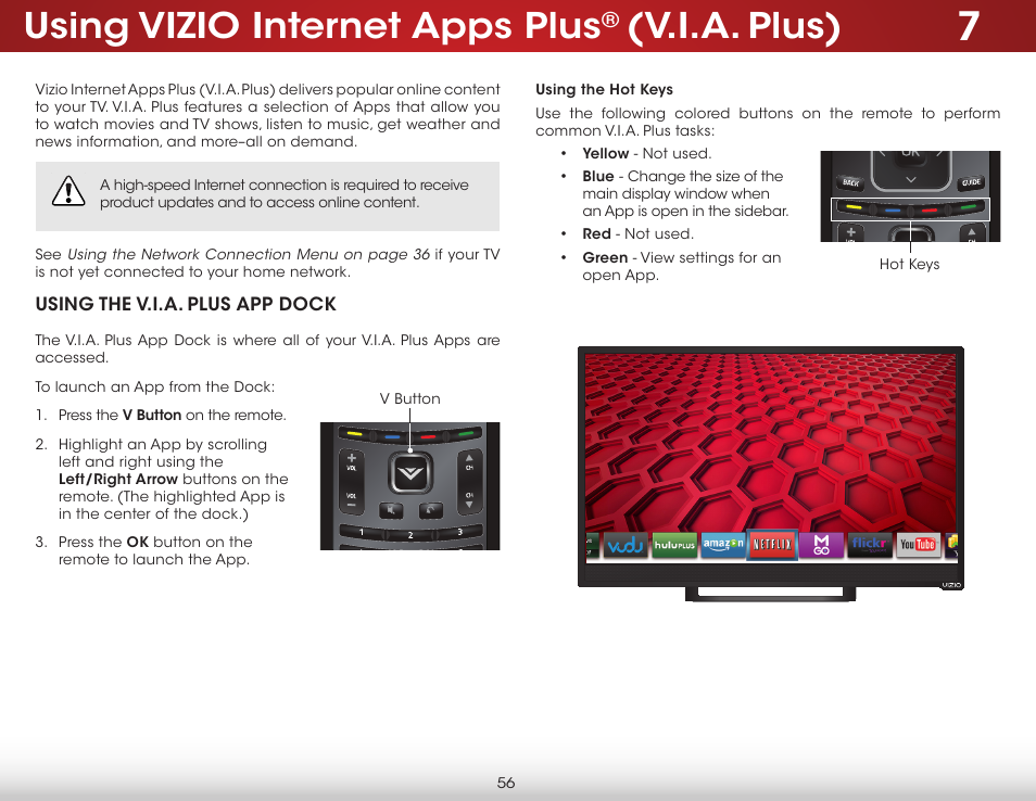 Using vizio internet apps plus, V.i.a. plus) | Vizio E241i-B1 - User Manual User Manual | Page 62 / 77