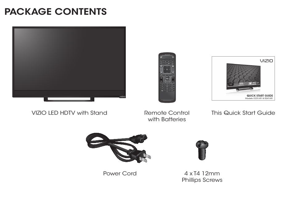 Package contents | Vizio E241i-B1 - Quickstart Guide User Manual | Page 6 / 24