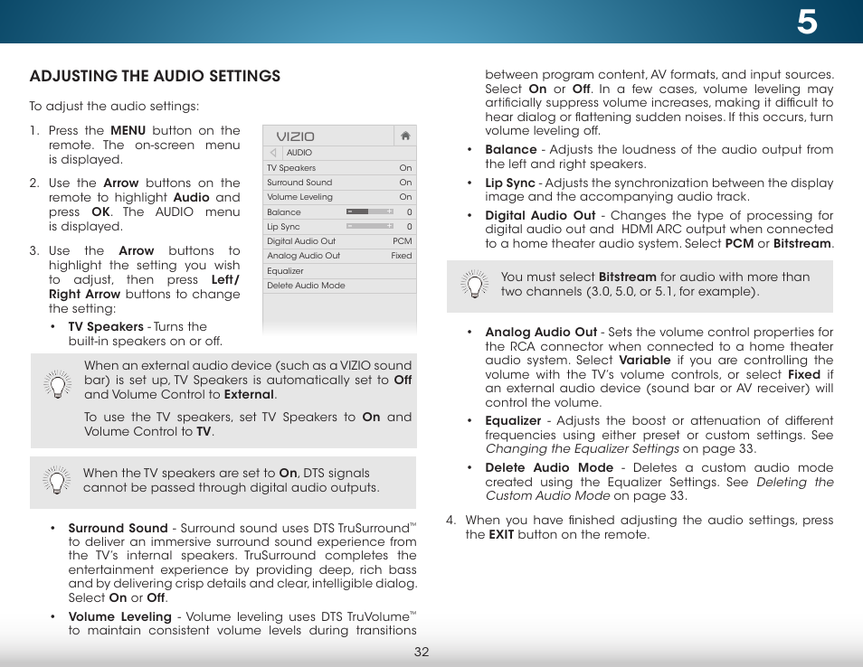 Adjusting the audio settings | Vizio M702i-B3 - User Manual User Manual | Page 38 / 76