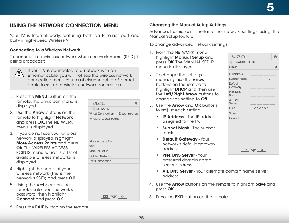 Using the network connection menu, Connecting to a wireless network, Changing the manual setup settings | Vizio M702i-B3 - User Manual User Manual | Page 41 / 76