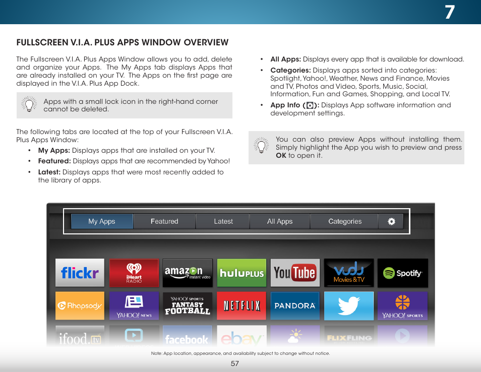 Fullscreen v.i.a. plus apps window overview | Vizio M702i-B3 - User Manual User Manual | Page 63 / 76