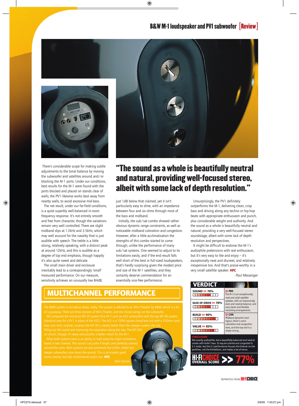 Multichannel performance, Verdict, B&w m-1 loudspeaker and pv1 subwoofer | Review | Bowers & Wilkins M-1 User Manual | Page 2 / 2