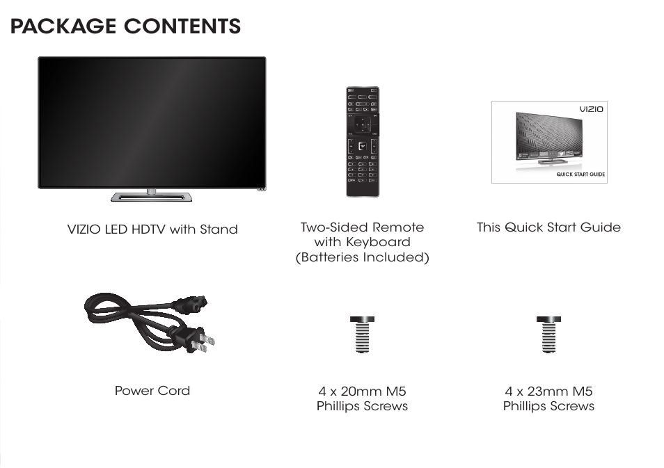 Package contents | Vizio M602i-B3 - Quickstart Guide User Manual | Page 5 / 28