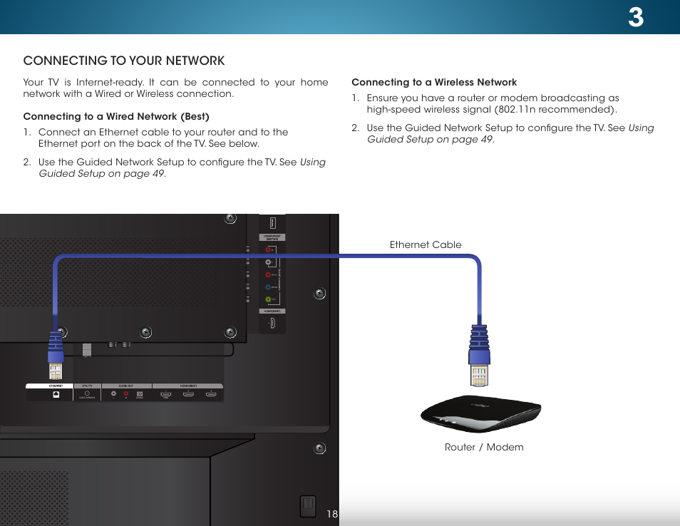 Connecting to your network, Connecting to a wired network (best), Connecting to a wireless network | Vizio M652i-B2 - User Manual User Manual | Page 24 / 76