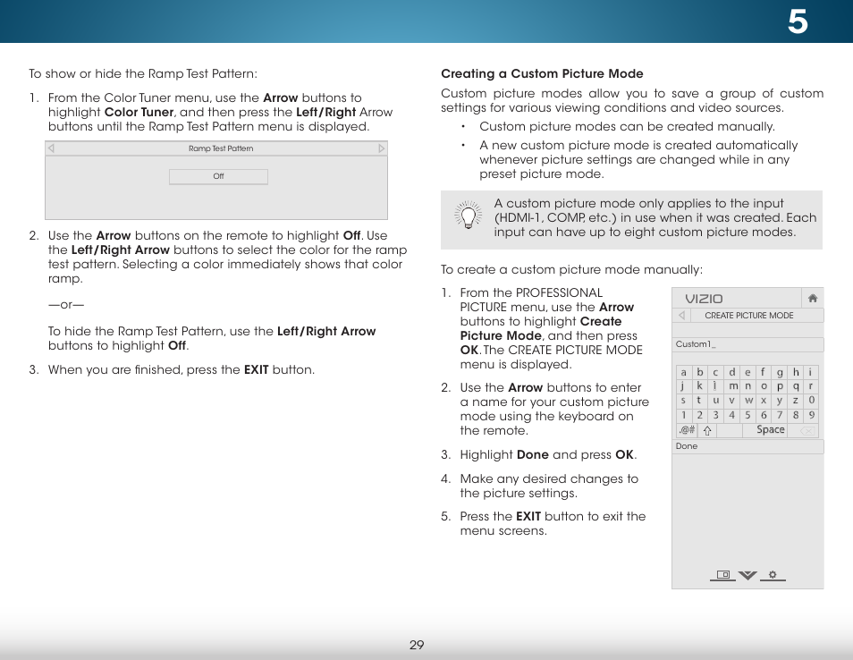Creating a custom picture mode | Vizio M652i-B2 - User Manual User Manual | Page 35 / 76