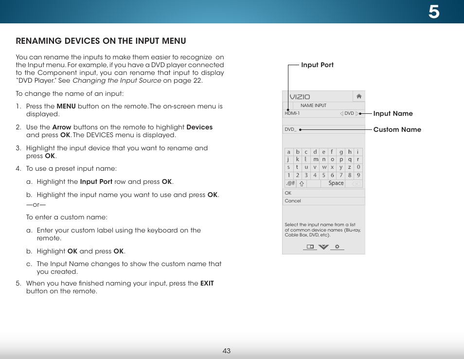 Renaming devices on the input menu | Vizio M652i-B2 - User Manual User Manual | Page 49 / 76