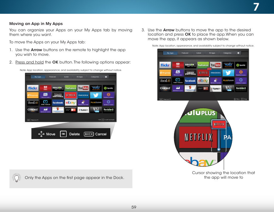Moving an app in my apps | Vizio M652i-B2 - User Manual User Manual | Page 65 / 76