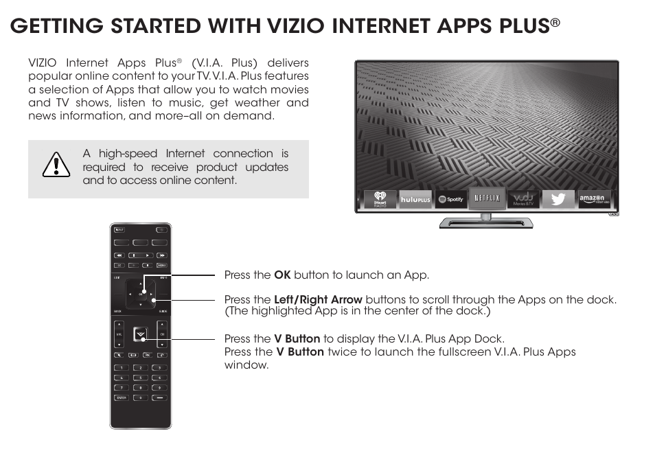 Getting started with vizio internet apps plus | Vizio M652i-B2 - Quickstart Guide User Manual | Page 20 / 28