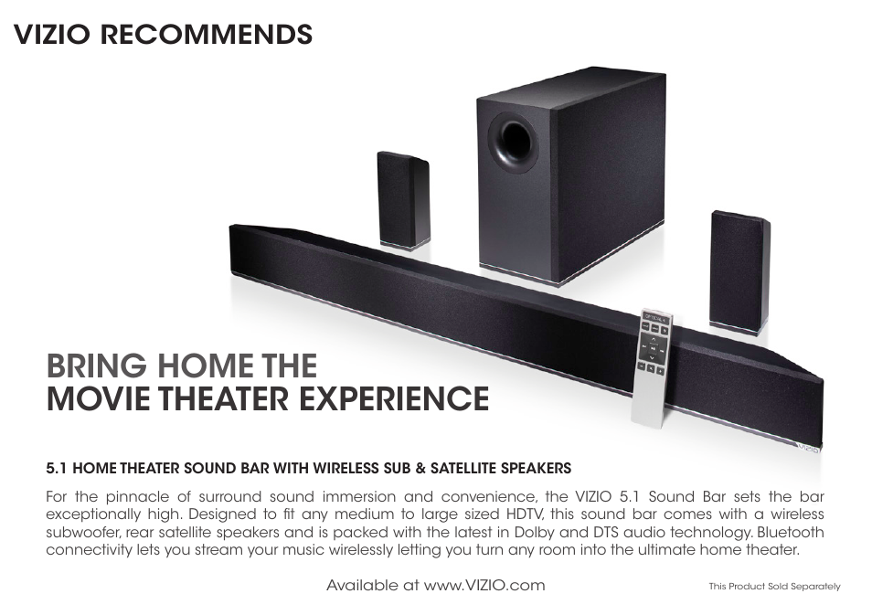 Bring home the movie theater experience, Vizio recommends | Vizio M652i-B2 - Quickstart Guide User Manual | Page 23 / 28