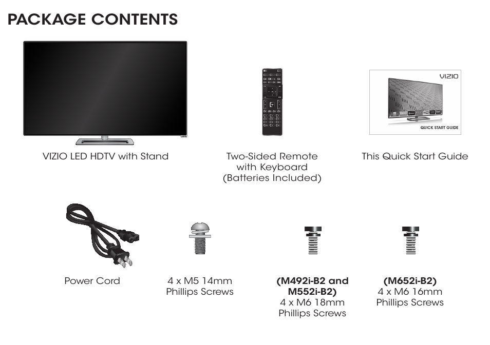 Package contents | Vizio M652i-B2 - Quickstart Guide User Manual | Page 5 / 28