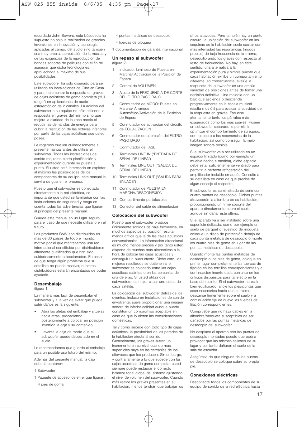 Bowers & Wilkins ASW825 User Manual | Page 20 / 64