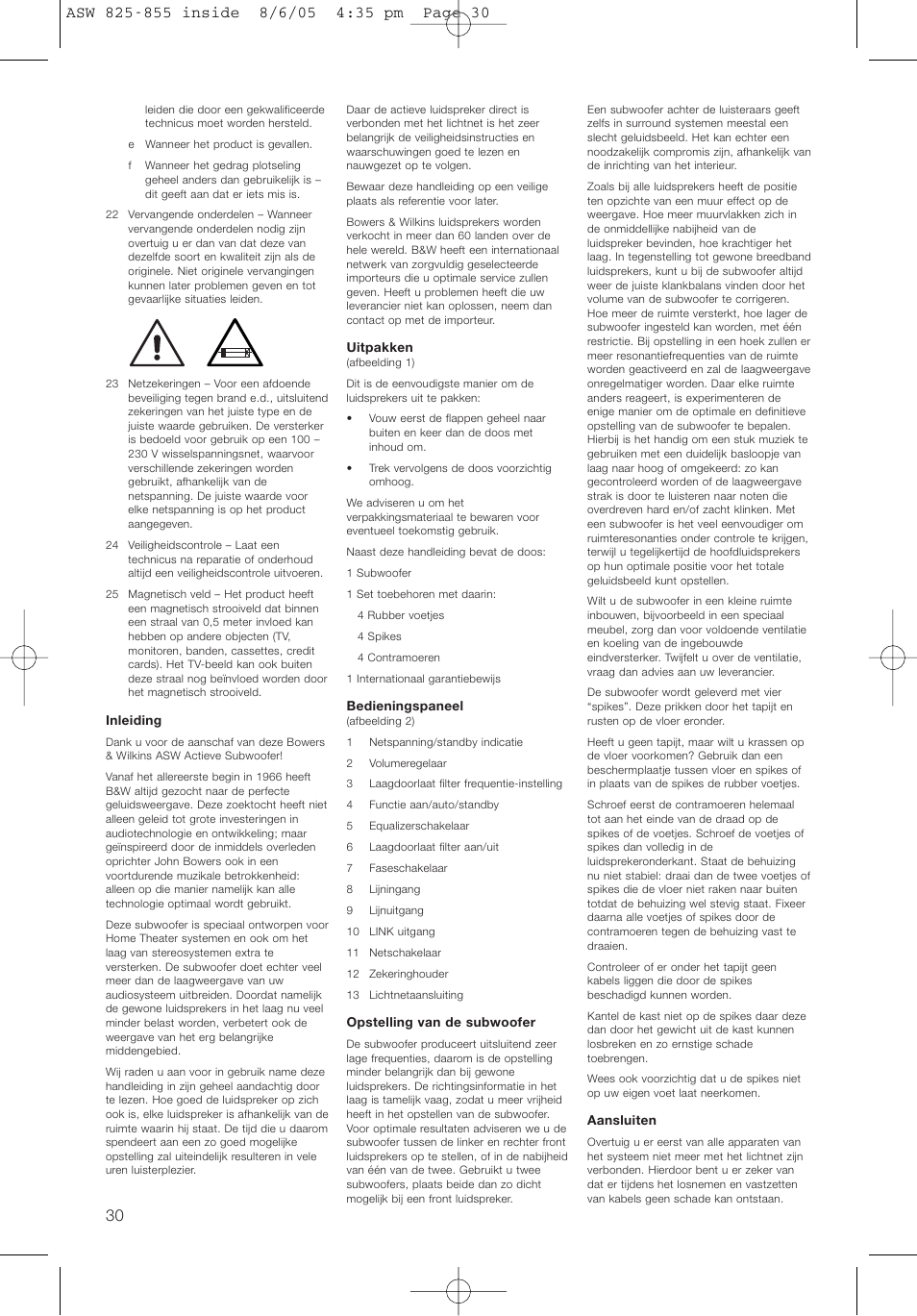 Bowers & Wilkins ASW825 User Manual | Page 33 / 64