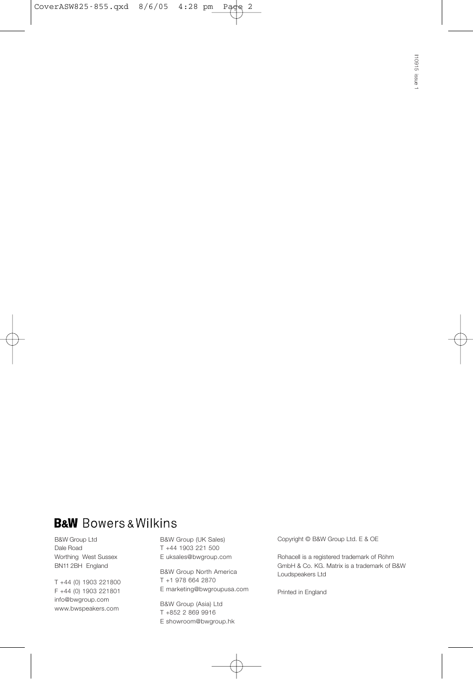 Bowers & Wilkins ASW825 User Manual | Page 64 / 64