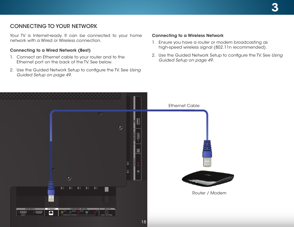 Connecting to your network, Connecting to a wired network (best), Connecting to a wireless network | Vizio M322i-B1 - User Manual User Manual | Page 24 / 76