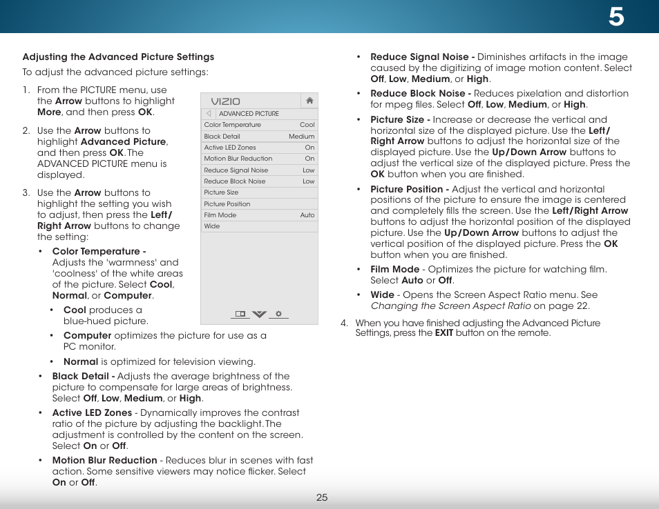 Adjusting the advanced picture settings | Vizio M322i-B1 - User Manual User Manual | Page 31 / 76