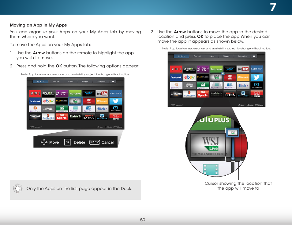Moving an app in my apps | Vizio M322i-B1 - User Manual User Manual | Page 65 / 76