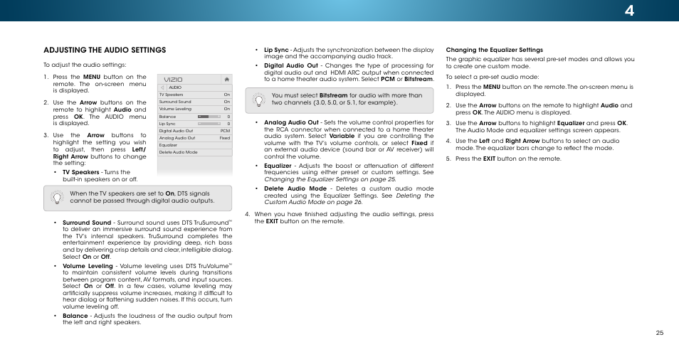 Adjusting the audio settings, Changing the equalizer settings, Vizio | Vizio M502i-B1 - User Manual User Manual | Page 31 / 67