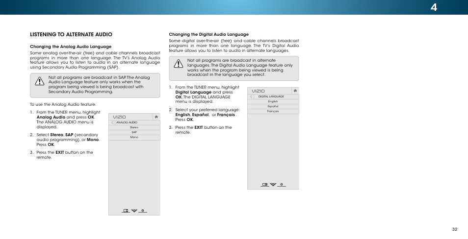 Listening to alternate audio, Vizio | Vizio M502i-B1 - User Manual User Manual | Page 38 / 67