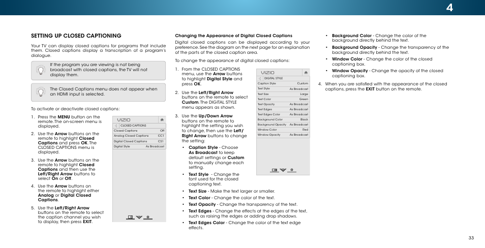 Setting up closed captioning, Vizio | Vizio M502i-B1 - User Manual User Manual | Page 39 / 67