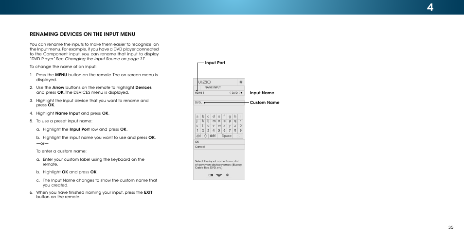 Renaming devices on the input menu, Vizio | Vizio M502i-B1 - User Manual User Manual | Page 41 / 67