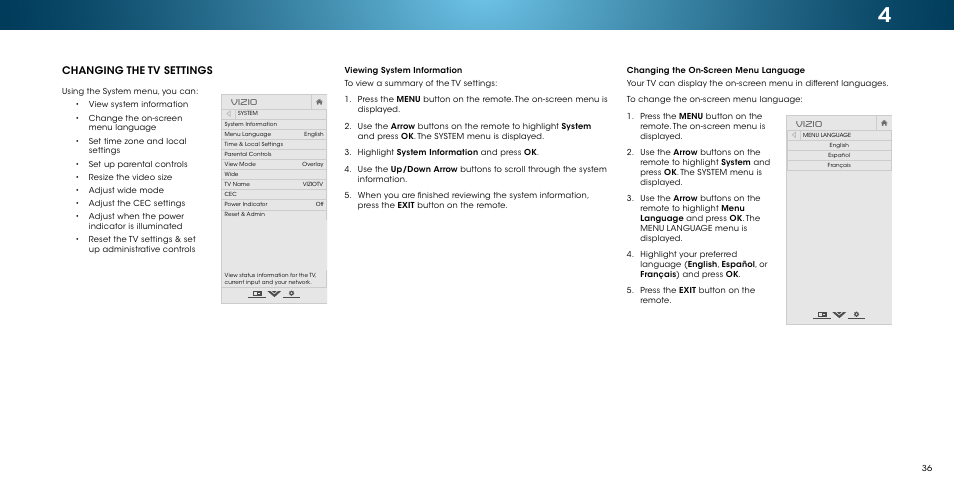 Changing the tv settings, Vizio | Vizio M502i-B1 - User Manual User Manual | Page 42 / 67