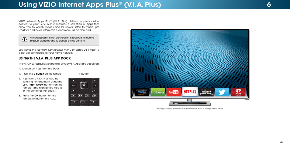 Using vizio internet apps plus, V.i.a. plus), 6using vizio internet apps plus | Vizio M502i-B1 - User Manual User Manual | Page 53 / 67