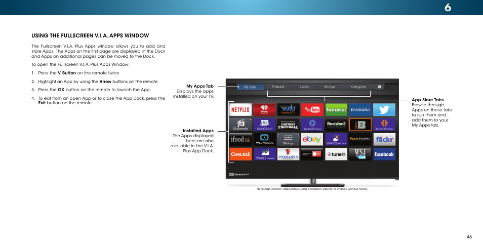Using the fullscreen v.i.a. apps window | Vizio M502i-B1 - User Manual User Manual | Page 54 / 67
