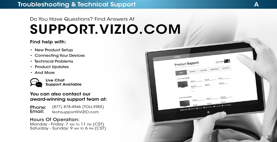 Troubleshooting & technical support, Atroubleshooting & technical support, Do you have questions? find answers at | Vizio M502i-B1 - User Manual User Manual | Page 58 / 67