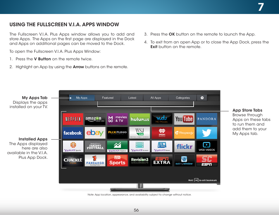 Using the fullscreen v.i.a. apps window | Vizio M422i-B1 - User Manual User Manual | Page 62 / 76