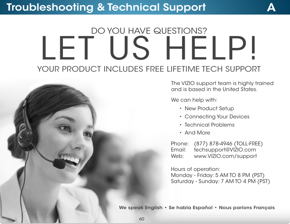Troubleshooting & technical support, Let us help, Do you have questions | Vizio M422i-B1 - User Manual User Manual | Page 66 / 76