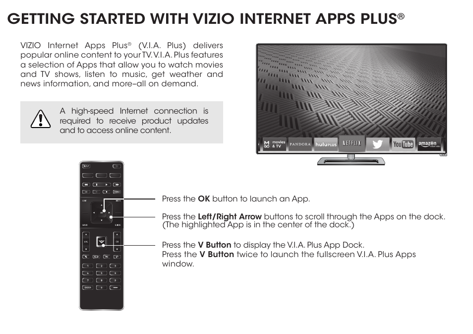 Getting started with vizio internet apps plus | Vizio M422i-B1 - Quickstart Guide User Manual | Page 20 / 28