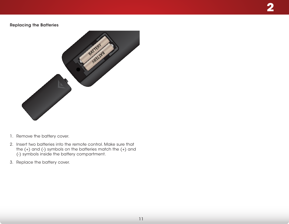 Replacing the batteries | Vizio D650i-C3 - User Manual User Manual | Page 17 / 76