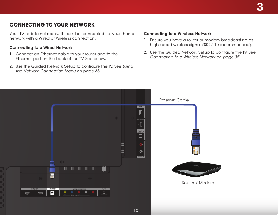 Connecting to your network, Connecting to a wired network, Connecting to a wireless network | Vizio D650i-C3 - User Manual User Manual | Page 24 / 76